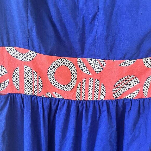 Anthropologie EDME & ESYLLTE Graphical Dress Blue Orange Bow Back - Size 10 - Picture 10 of 10